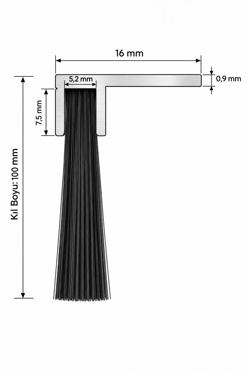100 cm F tipi alüminyum kapı altı fırçası, 100 mm kıl boyu