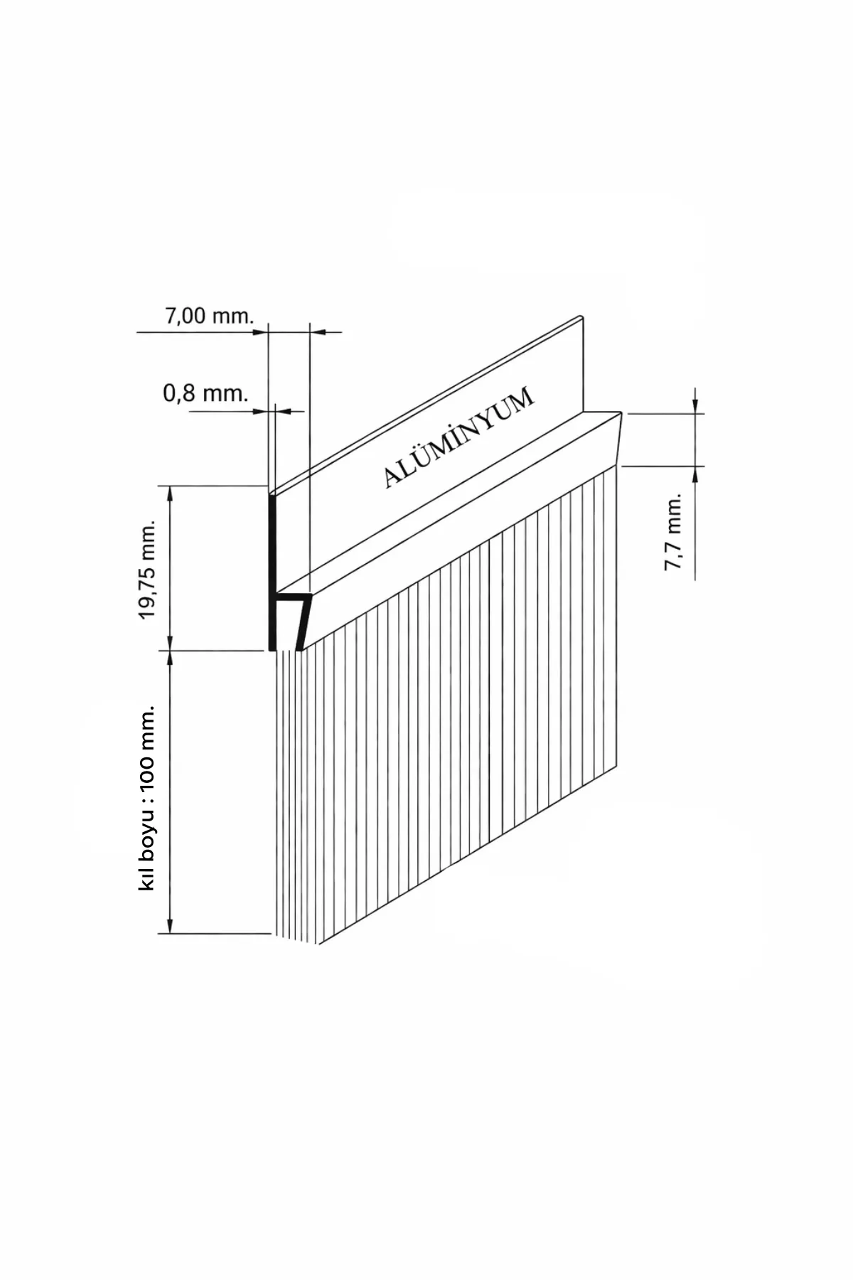 100 cm h tipi alüminyum kapı altı fırçası, 100 mm kıl boyu