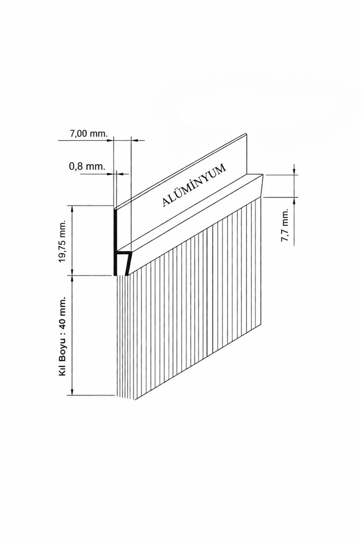 100 cm h tipi alüminyum kapı altı fırçası, 40 mm kıl boyu