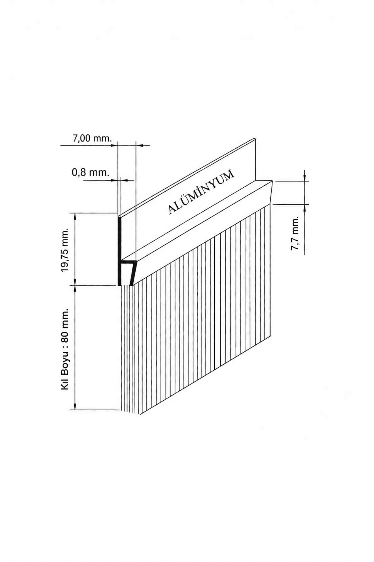100 cm h tipi alüminyum kapı altı fırçası, 80 mm kıl boyu
